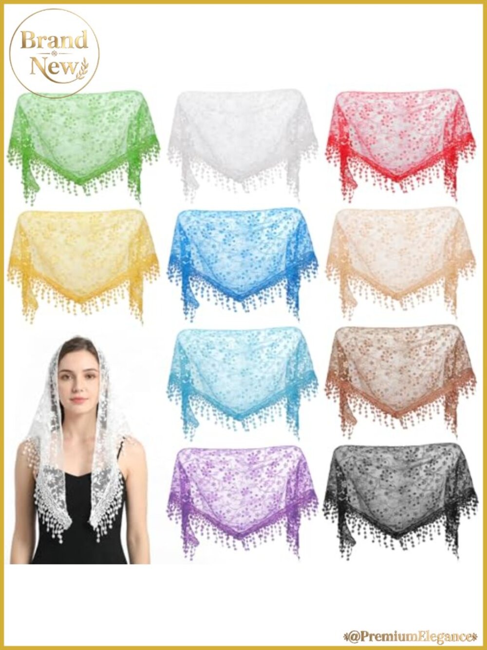 10 Pack Women's Lace Triangle Mantilla Veils Church Head Covering Scarf